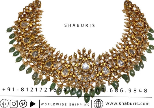 Kundan necklace antique necklace rubies emeralds bridal diamond necklace indian jewelry designs silver jewelry wedding jewelry - SHABURIS