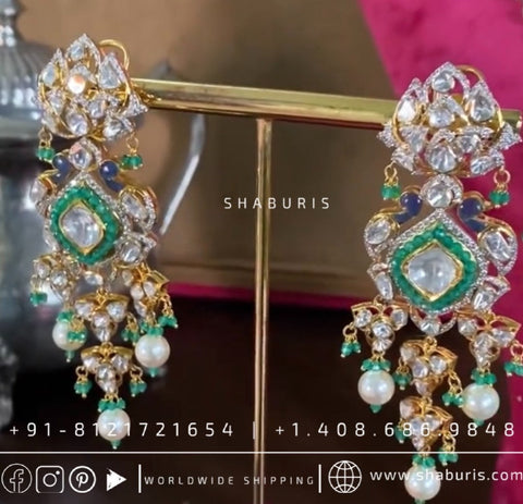 Kundan earrings antique necklace rubies emeralds bridal diamond necklace indian jewelry designs silver jewelry wedding jewelry - SHABURIS