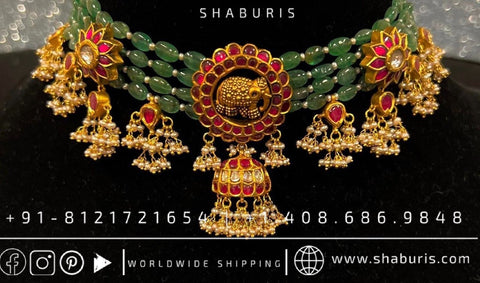 Kundan necklace antique necklace rubies emeralds bridal diamond necklace indian jewelry designs silver jewelry wedding jewelry - SHABURIS