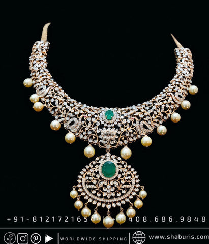 Diamond necklace antique necklace rubies emeralds bridal diamond necklace indian jewelry designs silver jewelry wedding jewelry - SHABURIS