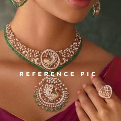 Diamond choker diamond necklace peacock design emeralds swarovski diamond silver jewelry bridal jewelry wedding jewelry south sea pearls