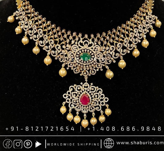 Diamond necklace antique necklace rubies emeralds bridal diamond necklace indian jewelry designs silver jewelry wedding jewelry - SHABURIS