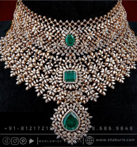 Diamond choker Diamond Earrings pure silver jewelry indian wedding Jewelry indian bridal jewelry cocktail jewelry 925 silver jewelr-SHABURIS