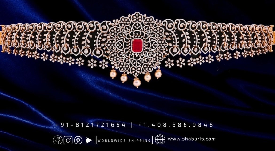 Diamond Vaddanam,South Indian Jewelry,Vaddanam,Kids Vaddanam,hip chain,diamond vaddanam,pure Silver indian jewelry - SHABURIS