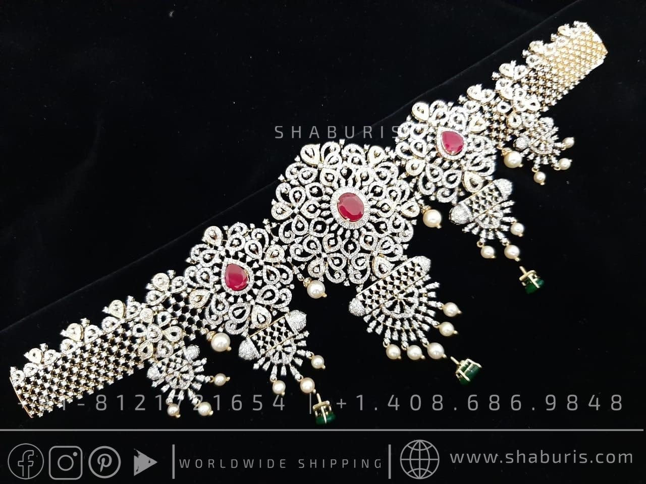 Diamond vaddanam Gold Plated jewelry Indian ,925 silver jewelry,lyte weight Indian Bridal,Indian Wedding Jewelry-SHABURIS