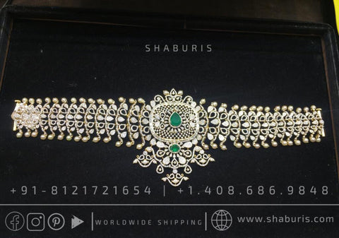 Diamond vaddanam Gold Plated jewelry Indian ,925 silver jewelry,lyte weight Indian Bridal,Indian Wedding Jewelry-SHABURIS