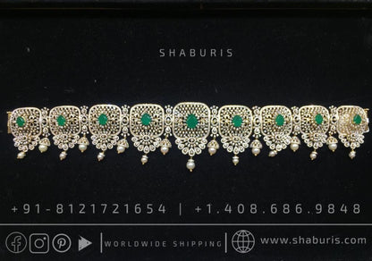 Diamond vaddanam Gold Plated jewelry Indian ,925 silver jewelry,lyte weight Indian Bridal,Indian Wedding Jewelry-SHABURIS