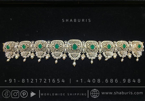 Diamond vaddanam Gold Plated jewelry Indian ,925 silver jewelry,lyte weight Indian Bridal,Indian Wedding Jewelry-SHABURIS