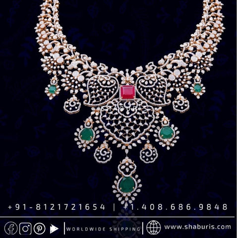 Diamond necklace antique necklace rubies emeralds bridal diamond necklace indian jewelry designs silver jewelry wedding jewelry - SHABURIS