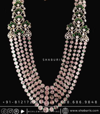 Rose quartz necklace necklace beads emeralds bridal diamond necklace indian jewelry designs silver jewelry wedding jewelry - SHABURIS