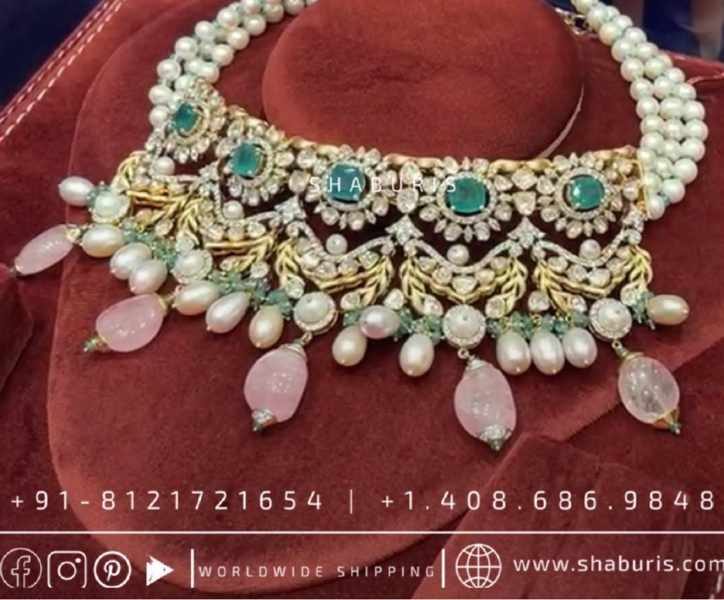 Polki necklace antique necklace rubies emeralds bridal diamond necklace indian jewelry designs silver jewelry wedding jewelry - SHABURIS