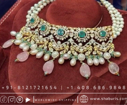 Polki necklace antique necklace rubies emeralds bridal diamond necklace indian jewelry designs silver jewelry wedding jewelry - SHABURIS