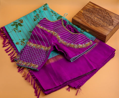 Gadwal Silk saree Silk Saree handloom saree stitched blouse green saree blue saree party wear saree silk saree wedding saree