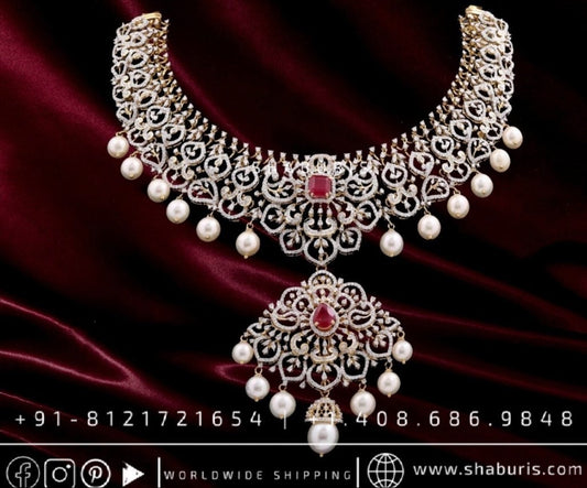Diamond necklace antique necklace rubies emeralds bridal diamond necklace indian jewelry designs silver jewelry wedding jewelry - SHABURIS