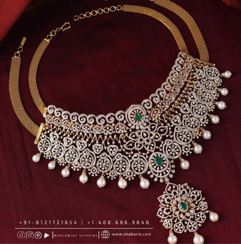 Diamond Necklace detachable diamond necklace south indian jewelry indian bridal jewelry wedding jewelry silver jewelry gold - SHABURIS