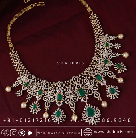 Diamond Necklace detachable diamond necklace south indian jewelry indian bridal jewelry wedding jewelry silver jewelry gold - SHABURIS