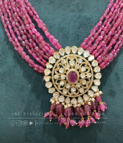 Polki diamond pendant Rubies pearls corals silver jewelry 925 silver jewelry statement jewelry bridal jewelry - SHABURIS