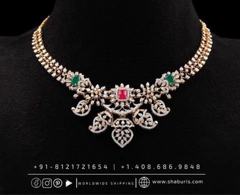 Diamond choker,Swarovski Jewelry,diamond Necklace,wedding jewelry bridal jewelry silver jewelry necklace set - SHABURIS