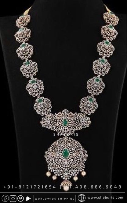 Diamond haram diamond necklace diamond vaddanam multi purpose necklace silver jewelry indian wedding jewelry bridal jewelry - SHABURIS