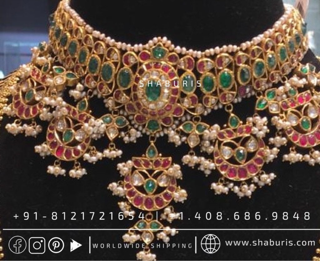 Diamond Choker Polki diamond necklace diamond vaddanam multi purpose necklace silver jewelry indian wedding jewelry - SHABURIS