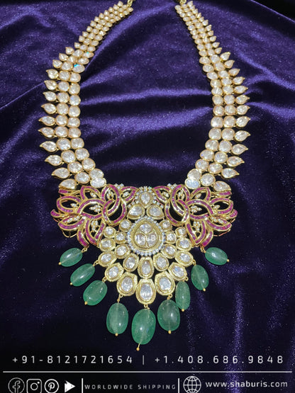 Menakari necklace antique necklace rubies emeralds bridal diamond necklace indian jewelry designs silver jewelry wedding jewelry - SHABURIS