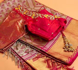 Bridal saree Pink Saree Stitched blouse Silk Saree Kanchi kanjivaram pattu saree Wedding Saree Blouse Bridal Blouse Handloom Saree