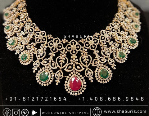 Diamond necklace antique necklace rubies emeralds bridal diamond necklace indian jewelry designs silver jewelry wedding jewelry - SHABURIS