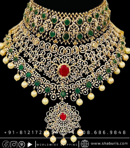 Diamond necklace  detachable rubies emeralds bridal diamond necklace indian jewelry designs silver jewelry wedding jewelry - SHABURIS