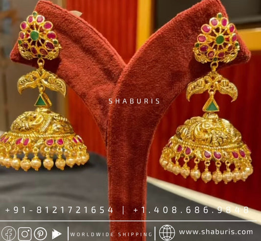 Antique jhumka nakshi jhumka rubies emeralds bridal diamond necklace indian jewelry designs silver jewelry wedding jewelry - SHABURIS