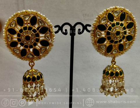 Antique Jhumka,antique buttalu indian,indian gold earrings,chandbali jhumka,ruby emerald jhumka,chandbali earrings,silver