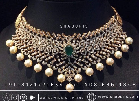 Diamond necklace antique necklace rubies emeralds bridal diamond necklace indian jewelry designs silver jewelry wedding jewelry - SHABURIS