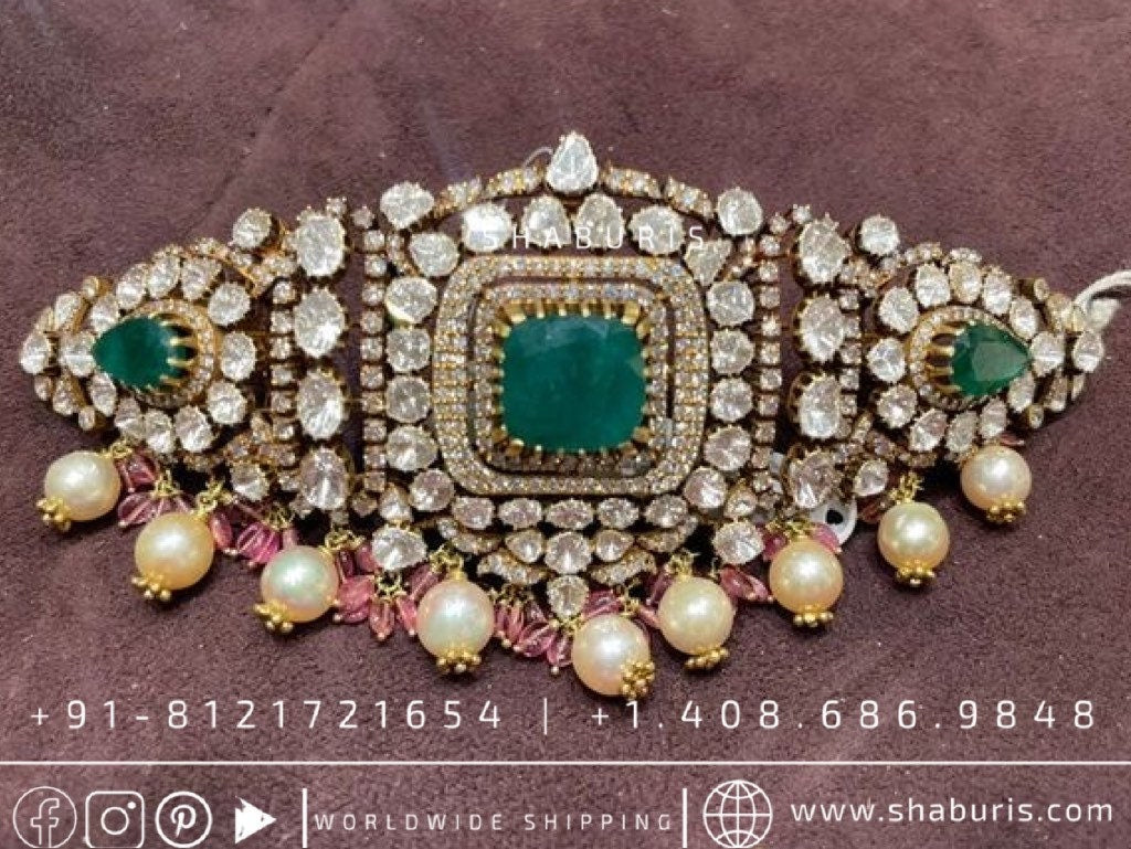 Kundan necklace antique necklace rubies emeralds bridal diamond necklace indian jewelry designs silver jewelry wedding jewelry - SHABURIS