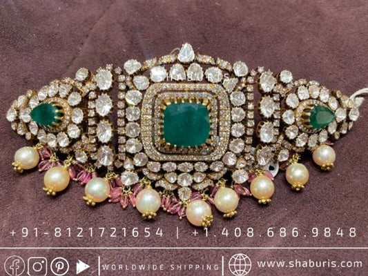 Kundan necklace antique necklace rubies emeralds bridal diamond necklace indian jewelry designs silver jewelry wedding jewelry - SHABURIS