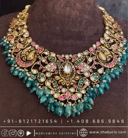 Kundan necklace antique necklace rubies emeralds bridal diamond necklace indian jewelry designs silver jewelry wedding jewelry - SHABURIS