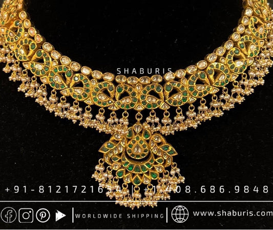 Kundan necklace antique necklace rubies emeralds bridal diamond necklace indian jewelry designs silver jewelry wedding jewelry - SHABURIS