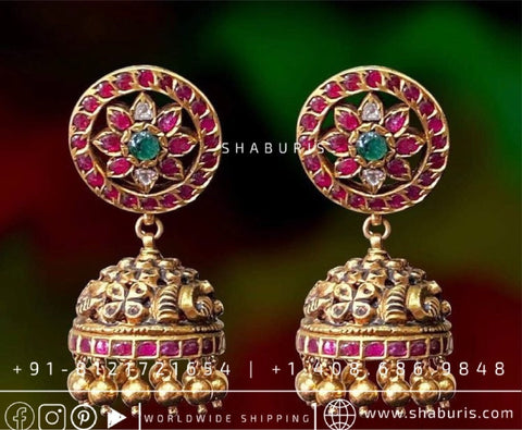 Kundan jhumka antique necklace rubies emeralds bridal diamond necklace indian jewelry designs silver jewelry wedding jewelry - SHABURIS