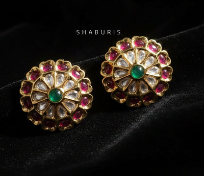 Kundan studs antique necklace rubies emeralds bridal diamond necklace indian jewelry designs silver jewelry wedding jewelry - SHABURIS