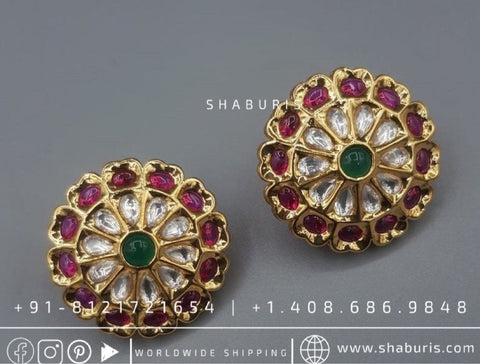 Kundan studs antique necklace rubies emeralds bridal diamond necklace indian jewelry designs silver jewelry wedding jewelry - SHABURIS
