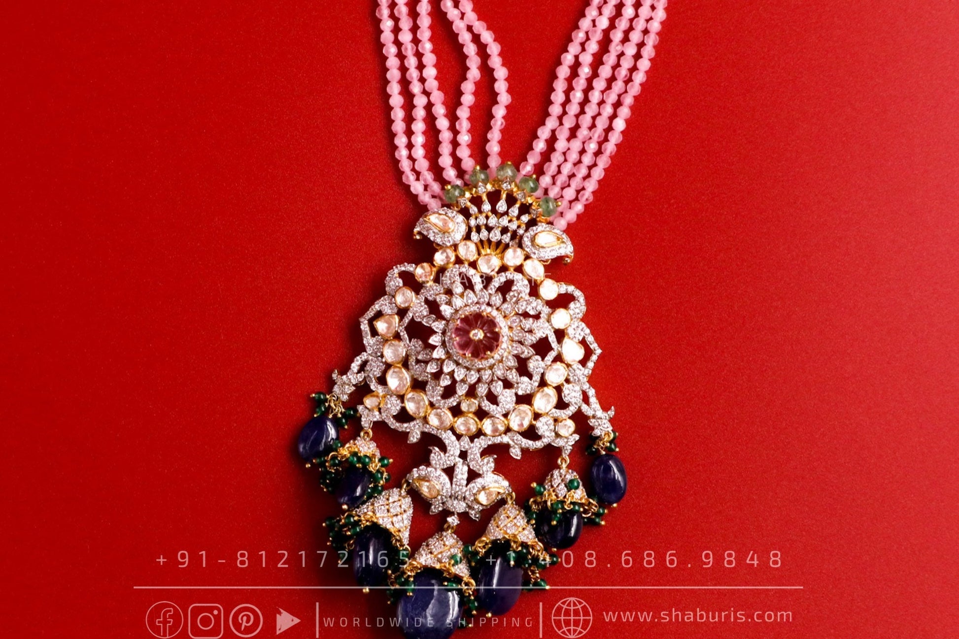 Morganite Bead necklace russian emeralds bridal diamond necklace indian jewelry designs silver jewelry wedding jewelry - SHABURIS