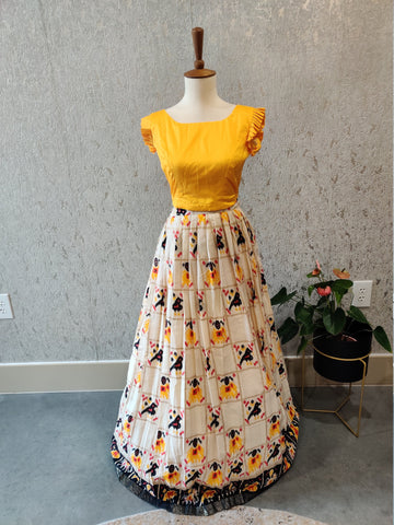 Patola CropTop Choli Half Saree Langa Voni Mehendi outfit Yellow Lehenga Purple Lehenga Teens Party Lehenga Indian Half saree Kids Lehenga