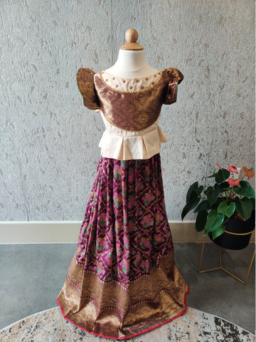 Patola CropTop Choli Half Saree Langa Voni Mehendi outfit Yellow Lehenga Purple Lehenga Teens Party Lehenga Indian Half saree Kids Lehenga