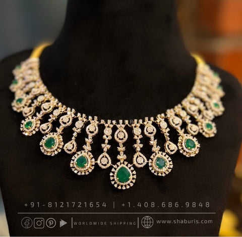 Diamond necklace antique necklace rubies emeralds bridal diamond necklace indian jewelry designs silver jewelry wedding jewelry - SHABURIS