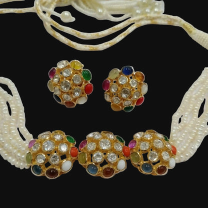Navaratan necklace polki necklace rubies emeralds bridal diamond necklace indian jewelry designs silver jewelry wedding jewelry - SHABURIS