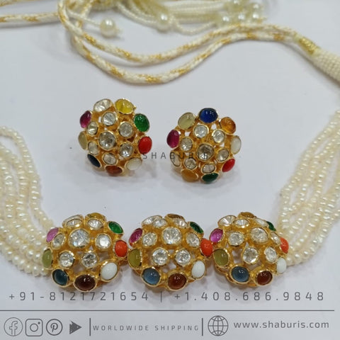 Navaratan necklace polki necklace rubies emeralds bridal diamond necklace indian jewelry designs silver jewelry wedding jewelry - SHABURIS