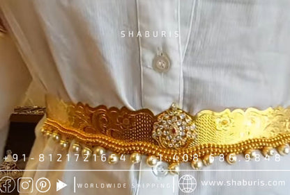 Diamond Vaddanam,South Indian Jewelry,Vaddanam,Kids Vaddanam,hip chain,diamond vaddanam,pure Silver indian jewelry - NIHIRA - SHABURIS