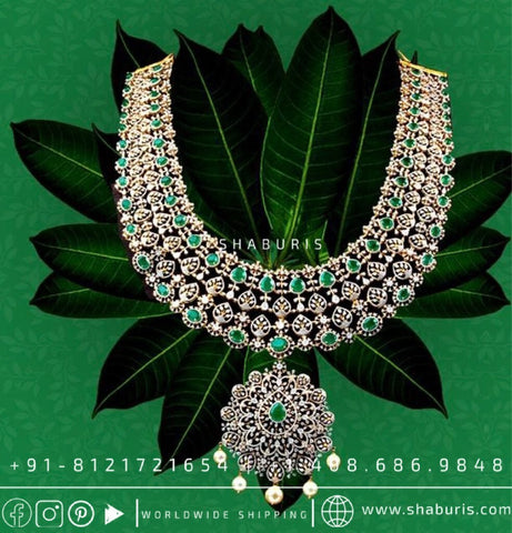 Diamond necklace antique necklace rubies emeralds bridal diamond necklace indian jewelry designs silver jewelry wedding jewelry - SHABURIS