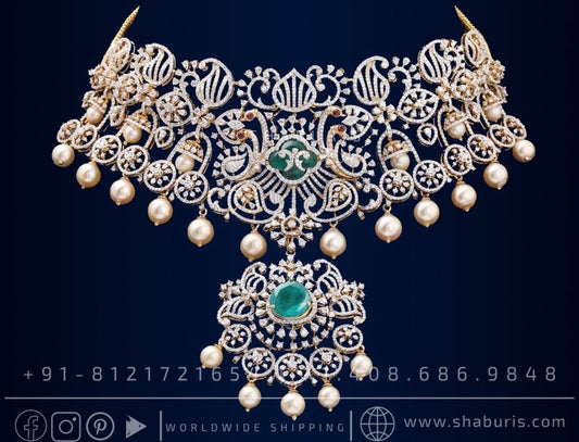 Diamond necklace bridal necklace rubies emeralds bridal diamond necklace indian jewelry designs silver jewelry wedding jewelry - SHABURIS