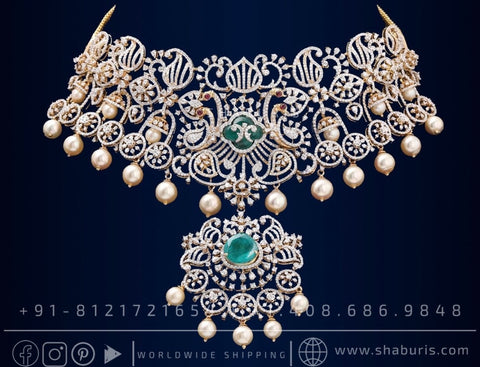 Diamond necklace bridal necklace rubies emeralds bridal diamond necklace indian jewelry designs silver jewelry wedding jewelry - SHABURIS