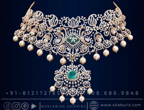 Diamond necklace bridal necklace rubies emeralds bridal diamond necklace indian jewelry designs silver jewelry wedding jewelry - SHABURIS