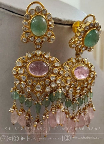 Morganite russian emerald polki swarovski earrings silver jewelry indian jewelry bridal jewelry wedding jewelry shaburis jewelry